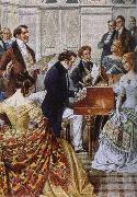 franz von schober play the piano when Schubert oil painting reproduction